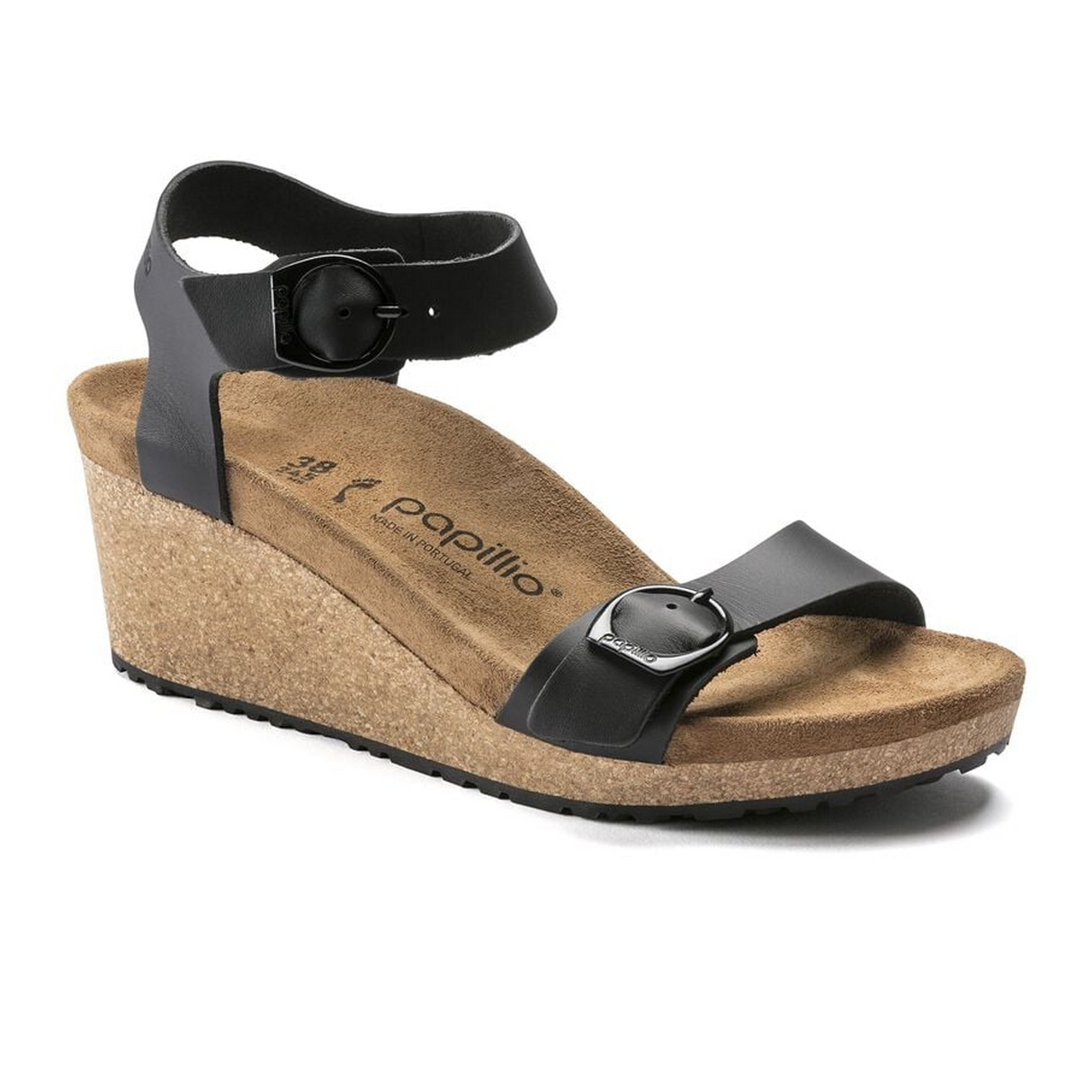 Birkenstock Soley Ring Buckle Wedge Sandal Women Black Leather The Heel Shoe Fitters