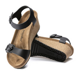 Birkenstock Soley Ring-Buckle Wedge Sandal (Women) - Black Leather Sandals - Heel/Wedge - The Heel Shoe Fitters