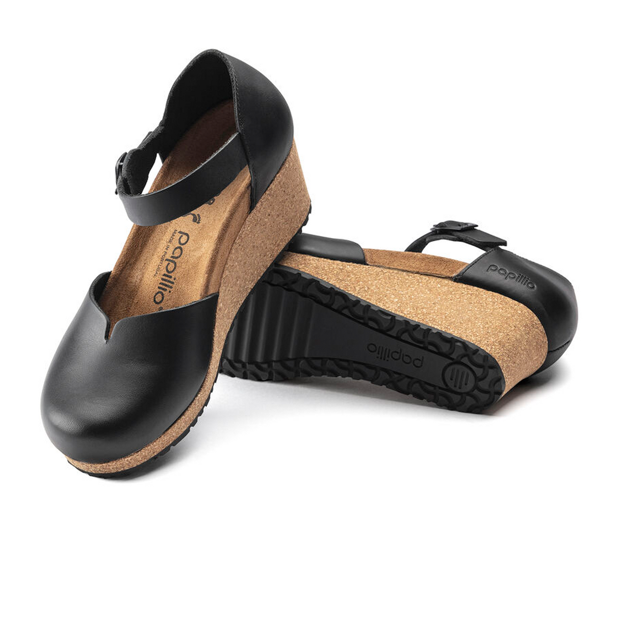 Birkenstock Mary Ring-Buckle Wedge Sandal (Women) - Black Leather Sandals - Heel/Wedge - The Heel Shoe Fitters