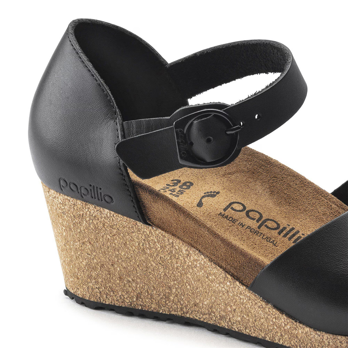 Birkenstock Mary Ring-Buckle Narrow Wedge Sandal (Women) - Black Leather Sandal - Heel/Wedge - The Heel Shoe Fitters