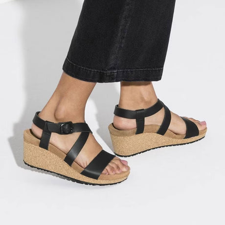 Birkenstock Sibyl Ring-Buckle Narrow Wedge Sandal (Women) - Black Sandal - Heel/Wedge - The Heel Shoe Fitters