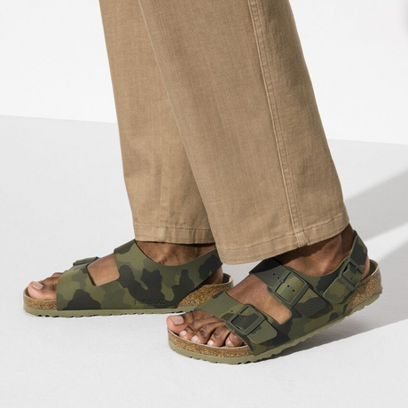 Birkenstock Milano Soft Footbed Backstrap Sandal (Men) - Desert Soil Camo Green Birko-Flor Sandals - Backstrap - The Heel Shoe Fitters