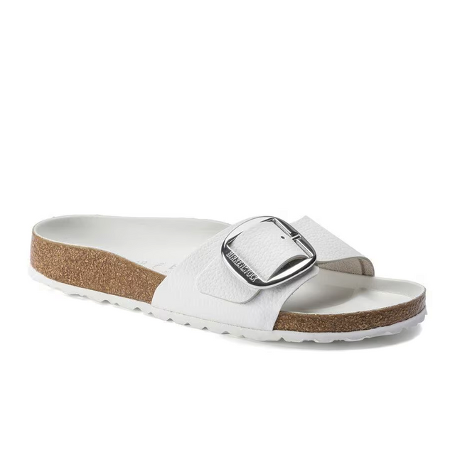 Birkenstock Madrid Big Buckle Narrow Slide Sandal (Women) - White Leather Sandal - Slide - The Heel Shoe Fitters