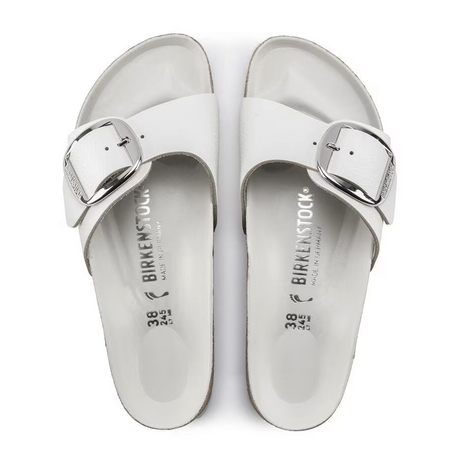 Birkenstock Madrid Big Buckle Narrow Slide Sandal (Women) - White Leather Sandal - Slide - The Heel Shoe Fitters