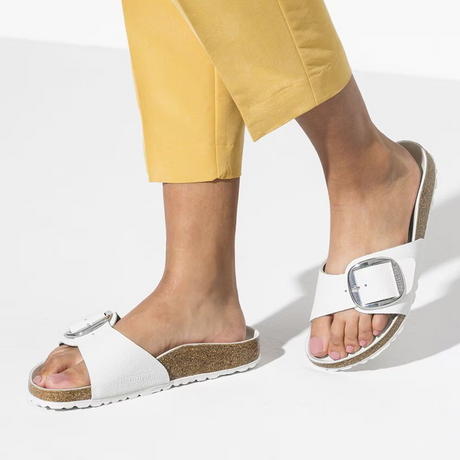 Birkenstock Madrid Big Buckle Narrow Slide Sandal (Women) - White Leather Sandal - Slide - The Heel Shoe Fitters