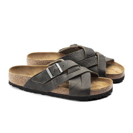 Birkenstock Lugano Slide Sandal (Men) - Camberra Faded Khaki Oiled Leather Sandals - Slide - The Heel Shoe Fitters