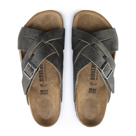 Birkenstock Lugano Slide Sandal (Men) - Camberra Faded Khaki Oiled Leather Sandals - Slide - The Heel Shoe Fitters