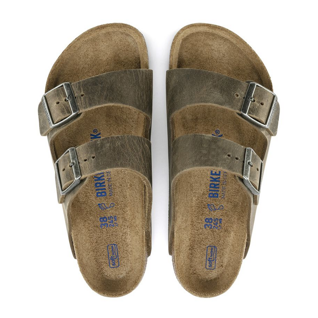 Birkenstock Arizona Soft Footbed Narrow Slide Sandal (Unisex) - Faded Khaki Oiled Leather Sandals - Slide - The Heel Shoe Fitters