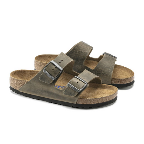 Birkenstock Arizona Soft Footbed Narrow Slide Sandal (Unisex) - Faded Khaki Oiled Leather Sandals - Slide - The Heel Shoe Fitters