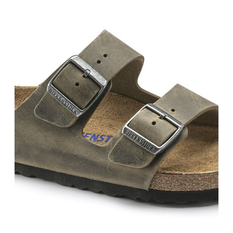 Birkenstock Arizona Soft Footbed Narrow Slide Sandal (Unisex) - Faded Khaki Oiled Leather Sandals - Slide - The Heel Shoe Fitters