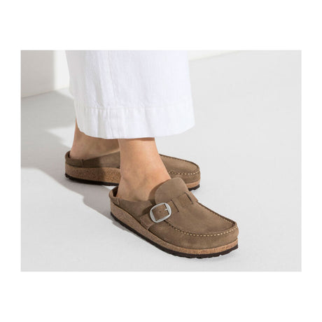 Birkenstock Buckley Narrow Clog (Women) - Gray Taupe Suede Dress-Casual - Clogs & Mules - The Heel Shoe Fitters