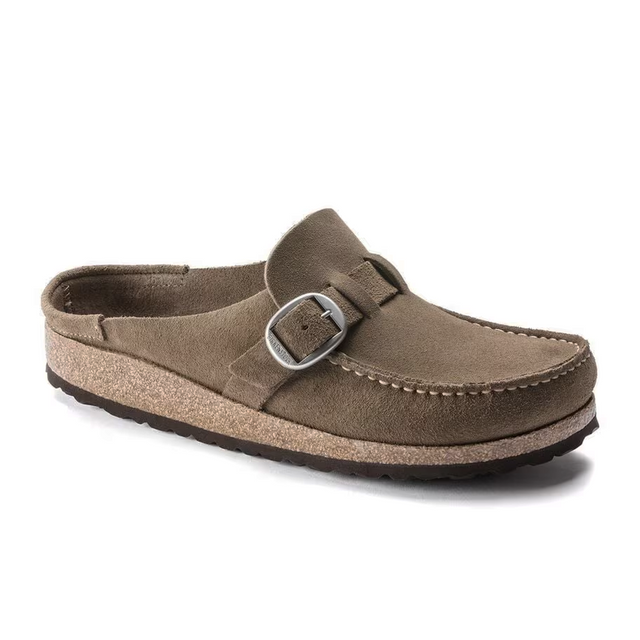 Birkenstock Buckley Narrow Clog (Women) - Gray Taupe Suede Dress-Casual - Clogs & Mules - The Heel Shoe Fitters