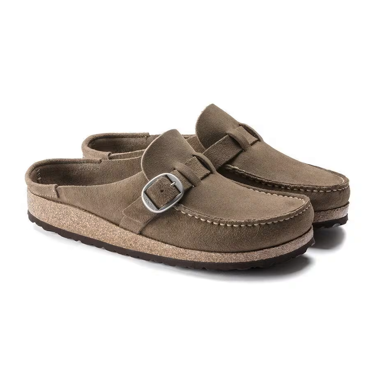 Birkenstock Buckley Narrow Clog (Women) - Gray Taupe Suede Dress-Casual - Clogs & Mules - The Heel Shoe Fitters