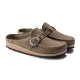 Birkenstock Buckley Narrow Clog (Women) - Gray Taupe Suede Dress-Casual - Clogs & Mules - The Heel Shoe Fitters