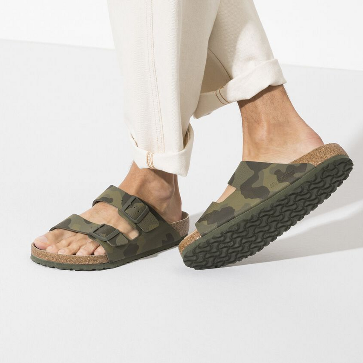 Birkenstock Arizona Soft Footbed Slide Sandal (Men) - Desert Soil Camo Green Birko-Flor Sandals - Slide - The Heel Shoe Fitters