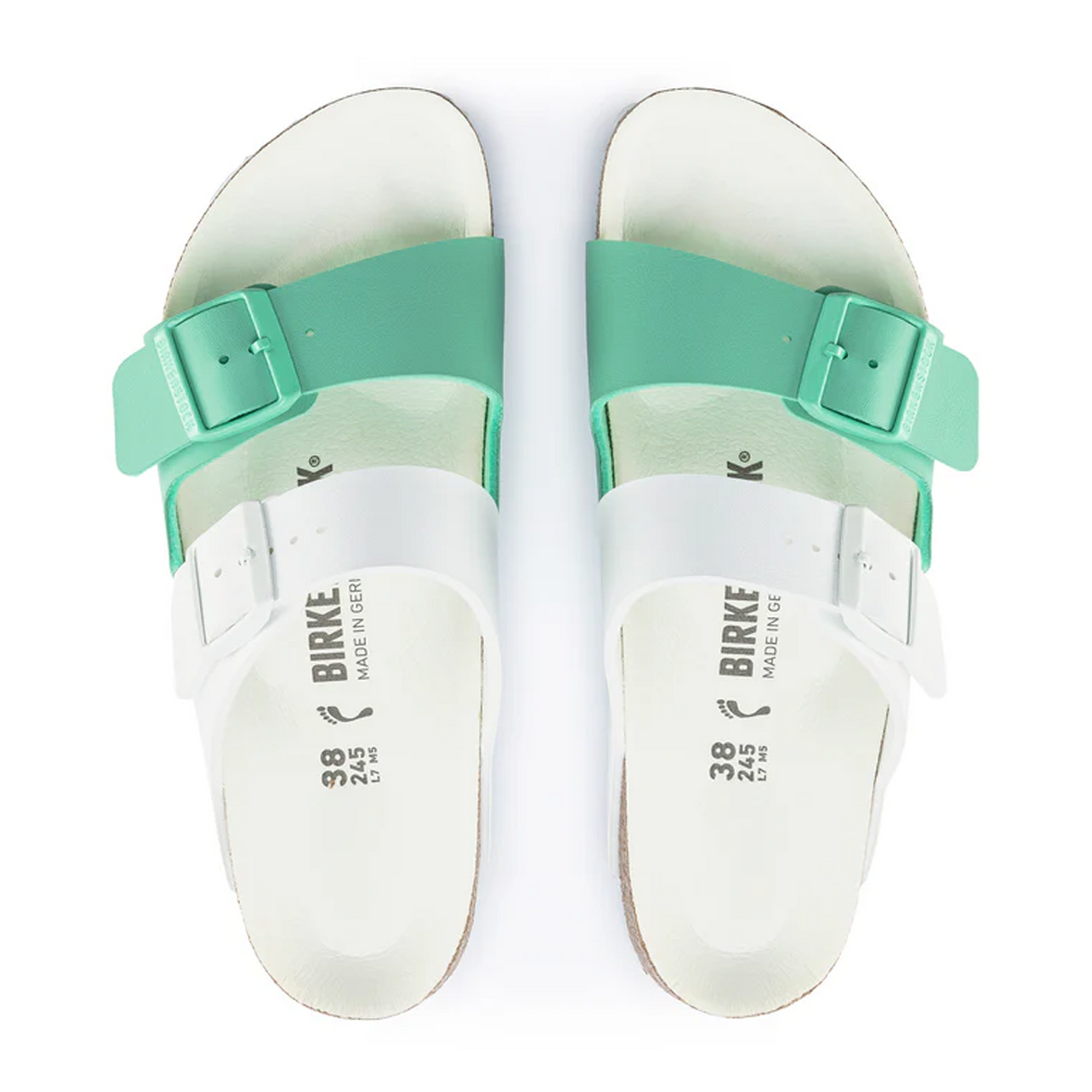 Birkenstock Arizona Split Slide Sandal (Women) - White/Bold Jade Birko-Flor Sandals - Slide - The Heel Shoe Fitters