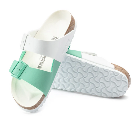 Birkenstock Arizona Split Slide Sandal (Women) - White/Bold Jade Birko-Flor Sandals - Slide - The Heel Shoe Fitters