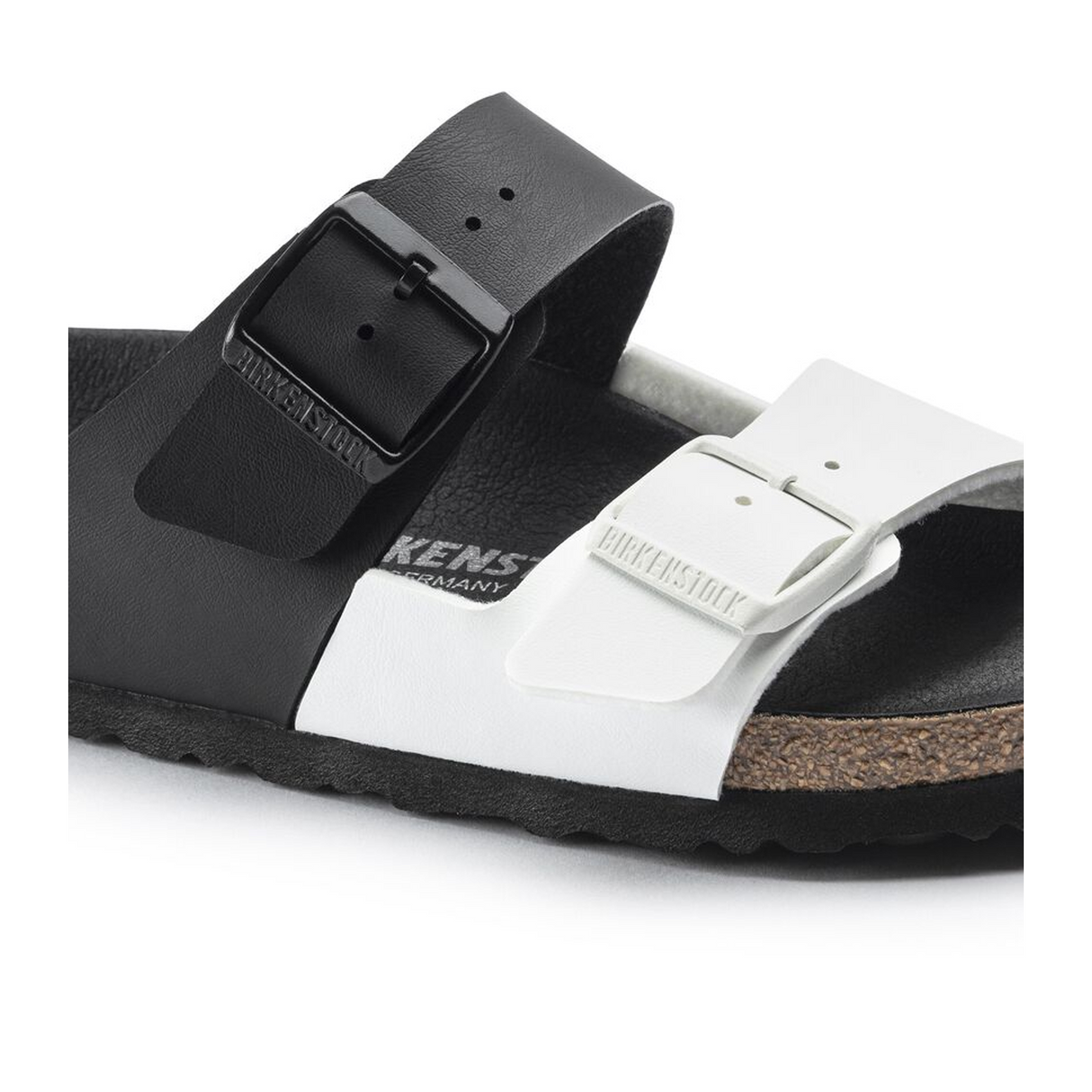 Birkenstock Arizona Split Slide Sandal (Women) - Black/White Birko-Flor Sandals - Slide - The Heel Shoe Fitters