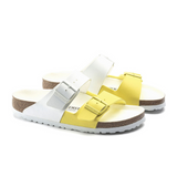 Birkenstock Arizona Split Slide Sandal (Women) - White/Lime Sour Birko-Flor Sandals - Slide - The Heel Shoe Fitters