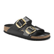 Birkenstock Arizona Big Buckle Narrow Slide Sandal (Women) - High Shine Black Leather Sandal - Slide - The Heel Shoe Fitters
