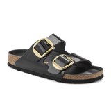 Birkenstock Arizona Big Buckle Narrow Slide Sandal (Women) - High Shine Black Leather Sandal - Slide - The Heel Shoe Fitters