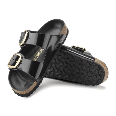 Birkenstock Arizona Big Buckle Narrow Slide Sandal (Women) - High Shine Black Leather Sandal - Slide - The Heel Shoe Fitters