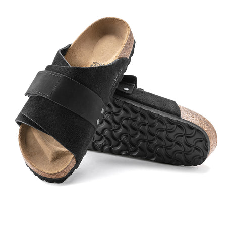 Birkenstock Kyoto Slide Sandal (Men) - Black Suede/Black Nubuck  - The Heel Shoe Fitters