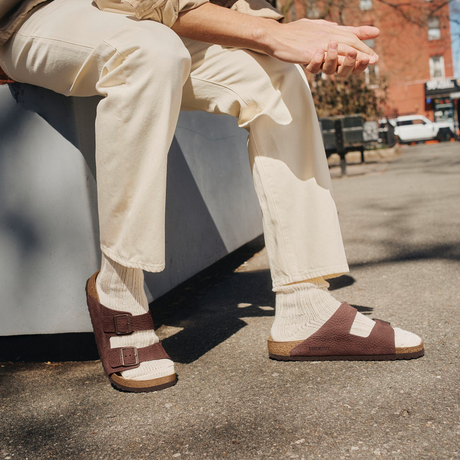 Birkenstock Arizona Slide Sandal (Men) - Desert Buck Roast Nubuck Sandals - Slide - The Heel Shoe Fitters