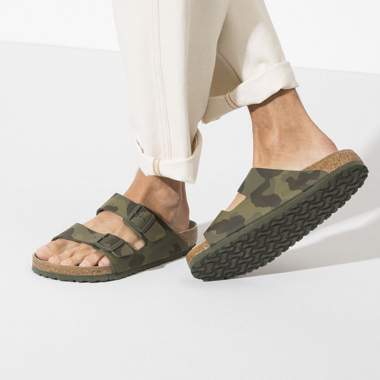 Birkenstock Arizona Soft Footbed Slide Sandal (Women) - Desert Soil Camo Green Birko-Flor Sandals - Slide - The Heel Shoe Fitters