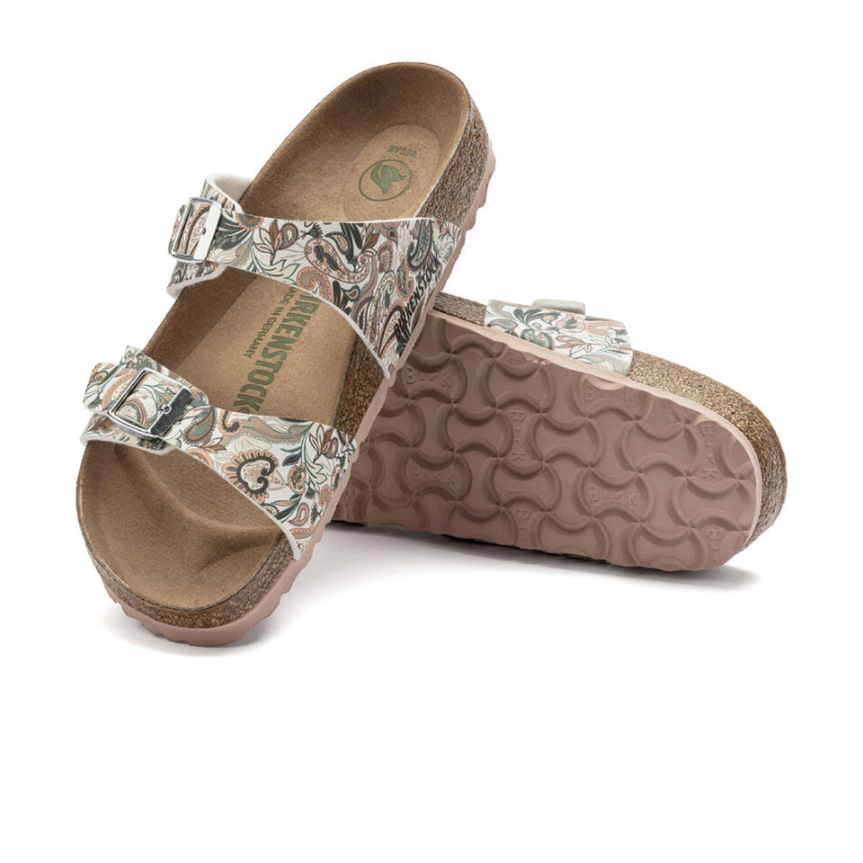 Birkenstock Sydney Vegan Narrow Slide Sandal (Women) - Paisley Light Rose Sandals - Slide - The Heel Shoe Fitters
