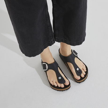 Birkenstock Gizeh Big Buckle Sandal (Women) - Black Oiled Leather Sandal - Thong - The Heel Shoe Fitters