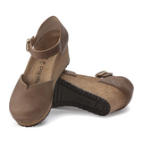 Birkenstock Mary Ring-Buckle Narrow Wedge Sandal (Women) - Cognac Oiled Leather Sandal - Heel/Wedge - The Heel Shoe Fitters