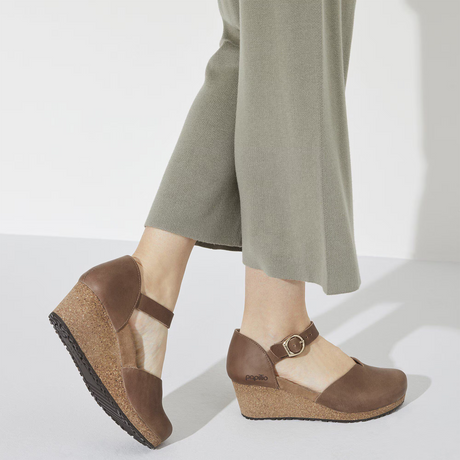 Birkenstock Mary Ring-Buckle Narrow Wedge Sandal (Women) - Cognac Oiled Leather Sandal - Heel/Wedge - The Heel Shoe Fitters