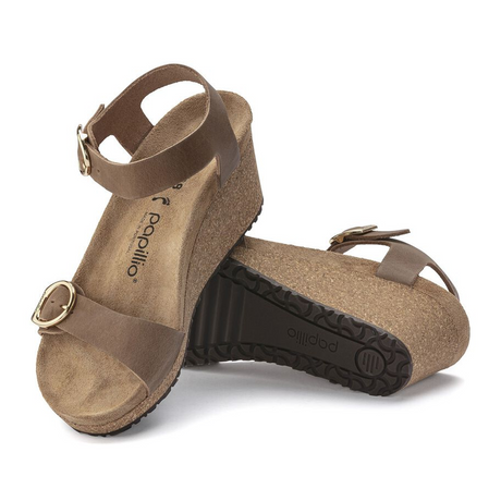 Birkenstock Soley Ring-Buckle Narrow Wedge Sandal (Women) - Cognac Oiled Leather Sandal - Heel/Wedge - The Heel Shoe Fitters