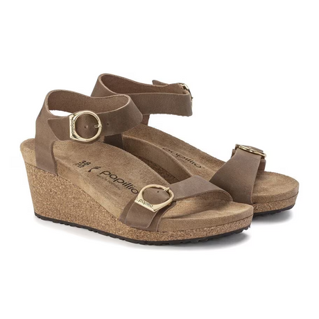 Birkenstock Soley Ring-Buckle Narrow Wedge Sandal (Women) - Cognac Oiled Leather Sandal - Heel/Wedge - The Heel Shoe Fitters
