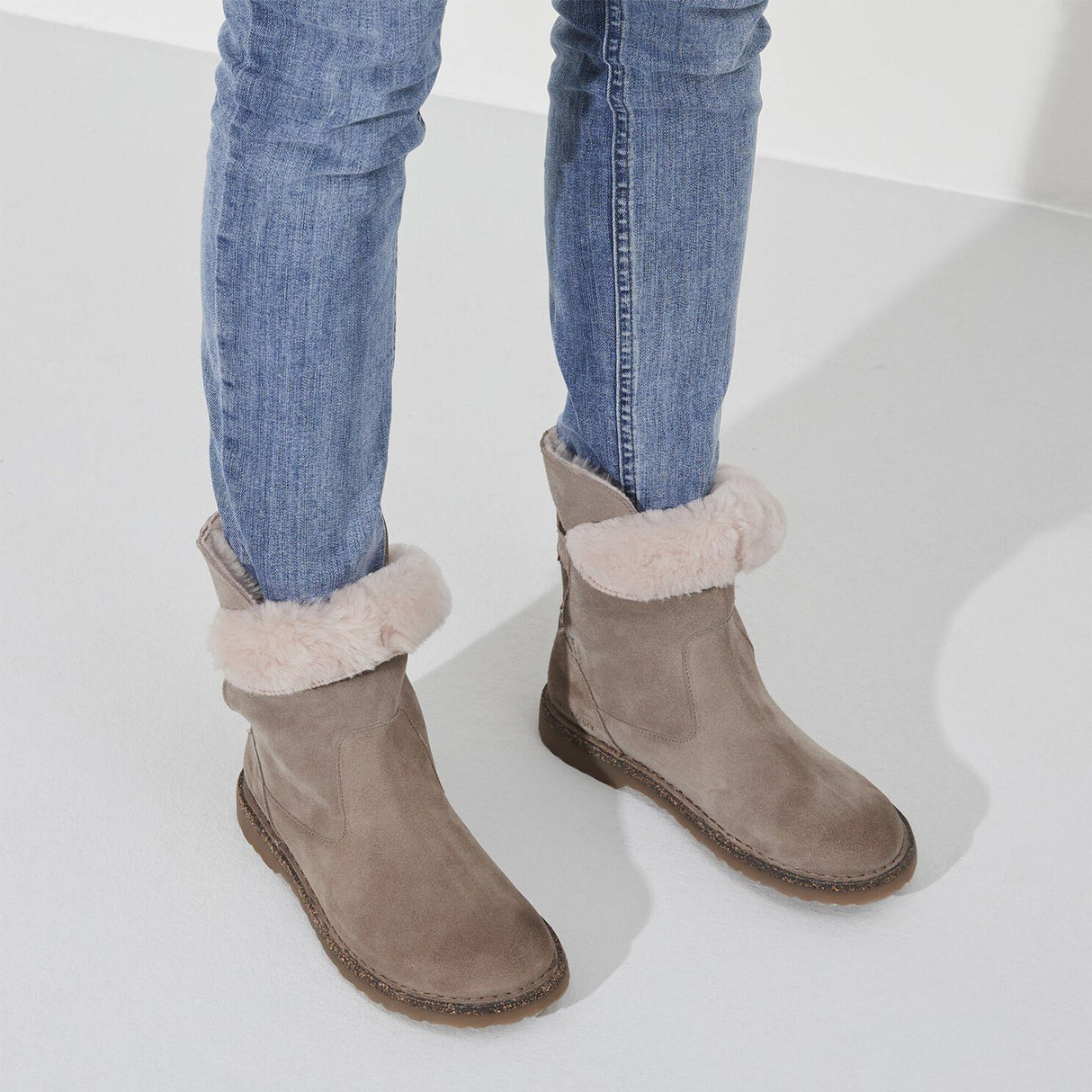 Birkenstock Uppsala Boot (Women) - Gray Taupe Suede/Soft Pink Shearling Boots - Fashion - Mid Boot - The Heel Shoe Fitters