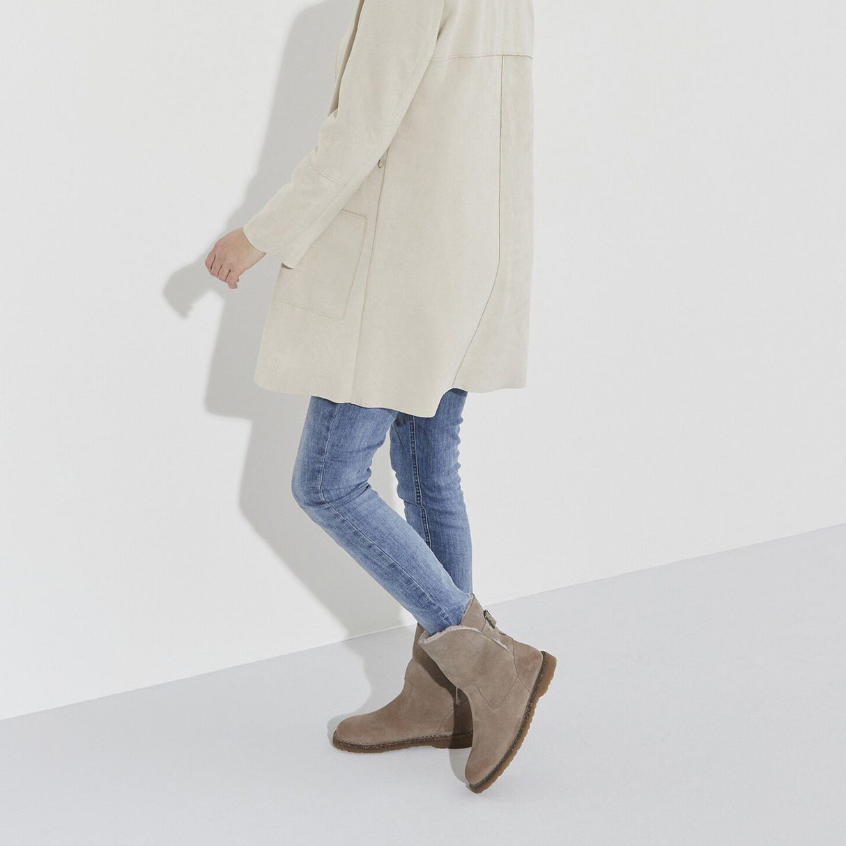 Birkenstock Uppsala Boot (Women) - Gray Taupe Suede/Soft Pink Shearling Boots - Fashion - Mid Boot - The Heel Shoe Fitters