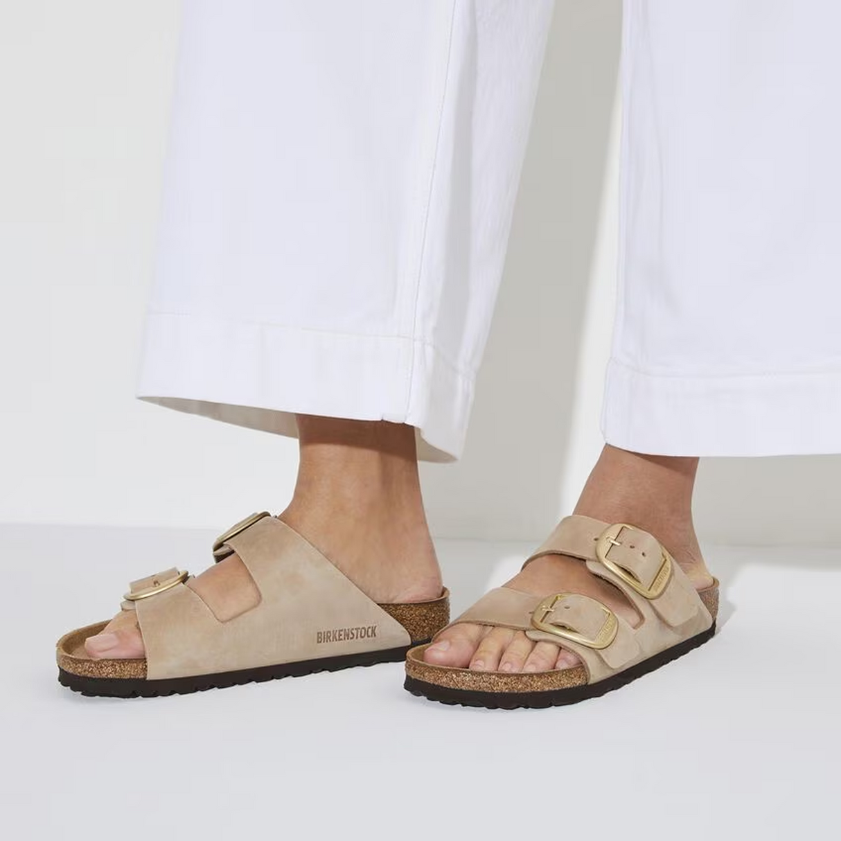 Birkenstock Arizona Big Buckle Slide Sandal (Women) - Sandcastle Nubuck Sandal - Slide - The Heel Shoe Fitters