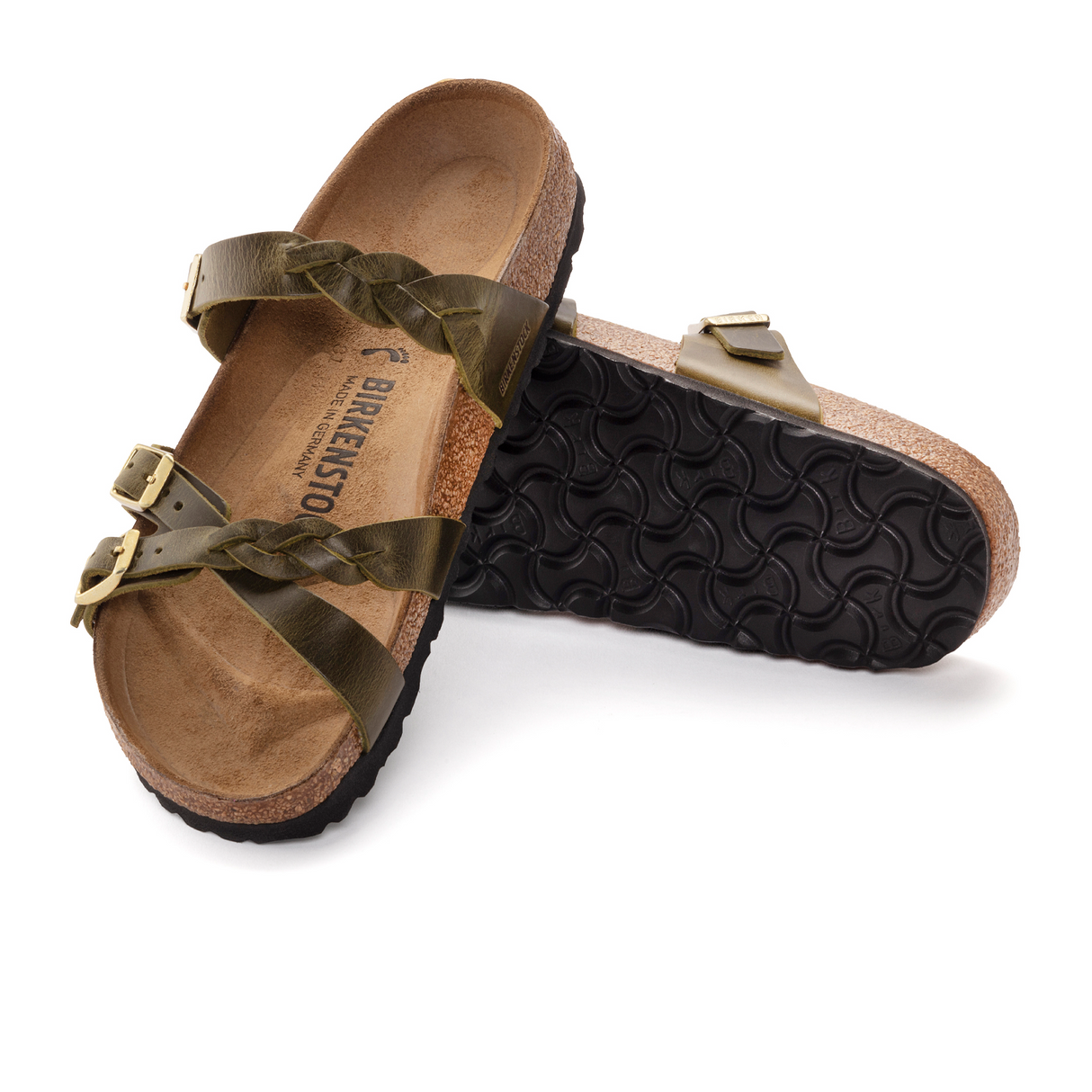 Birkenstock Franca Braid Slide Sandal (Women) - Green Olive Oiled Leather Sandals - Slide - The Heel Shoe Fitters