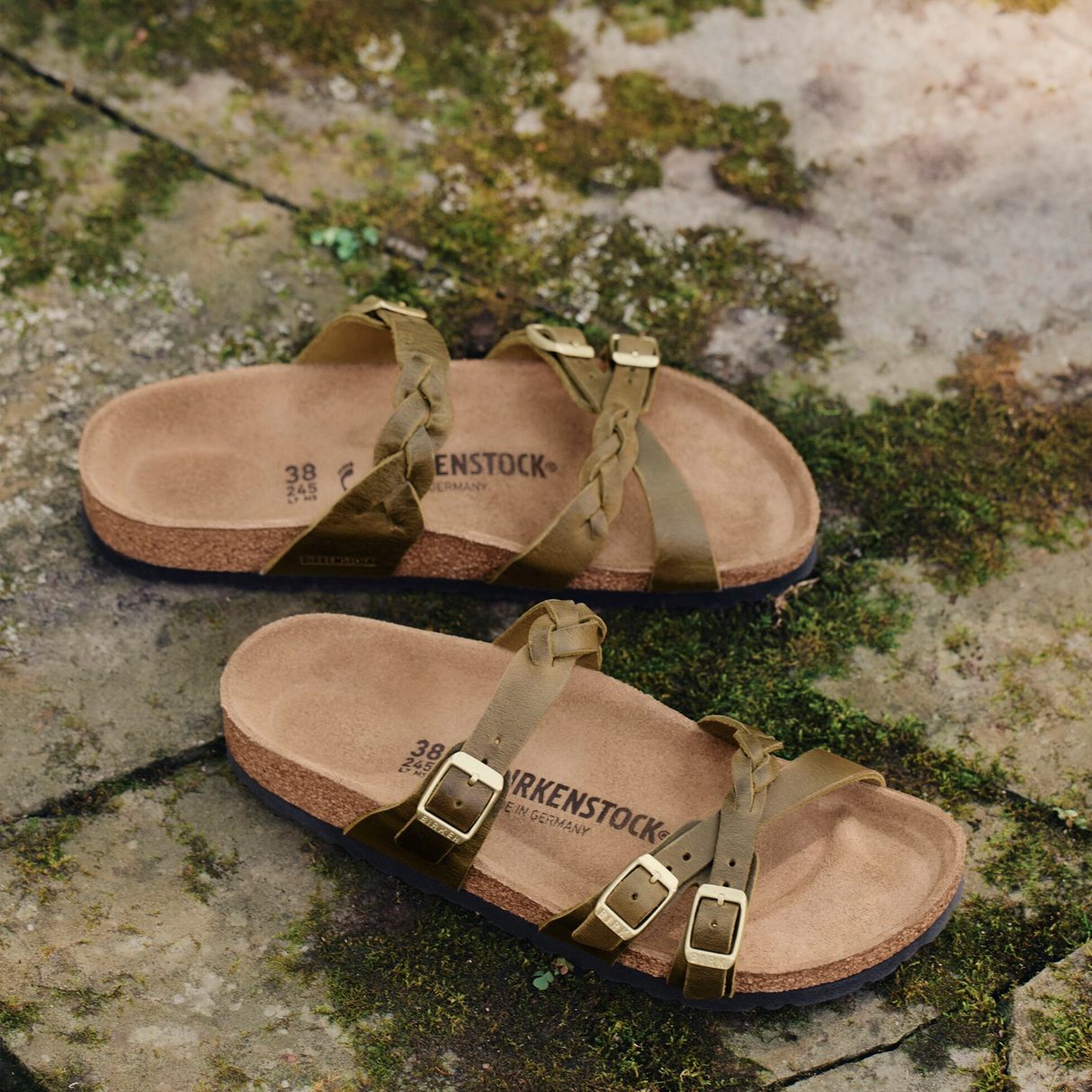 Birkenstock Franca Braid Slide Sandal (Women) - Green Olive Oiled Leather Sandals - Slide - The Heel Shoe Fitters