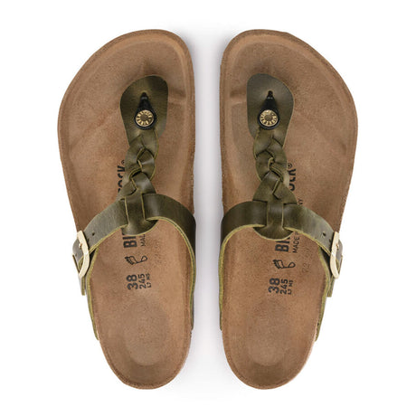 Birkenstock Gizeh Braid Sandal (Women) - Olive Green Oiled Leather Sandals - Thong - The Heel Shoe Fitters