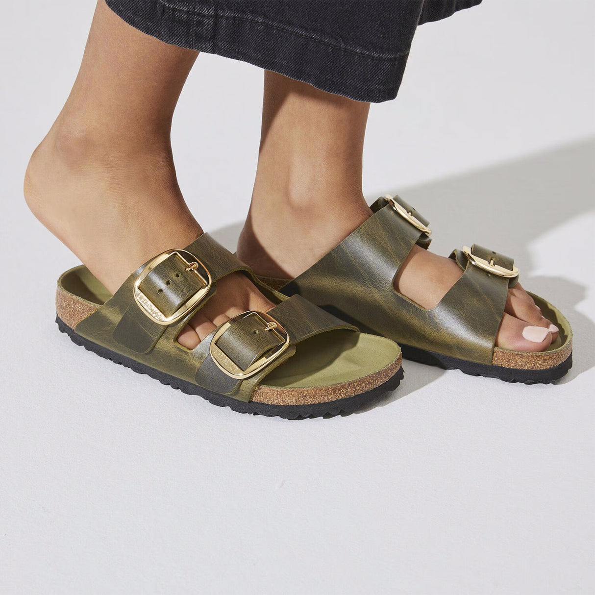 Birkenstock Arizona Big Buckle Narrow Slide Sandal (Women) - Green Olive Oiled Leather Sandal - Slide - The Heel Shoe Fitters