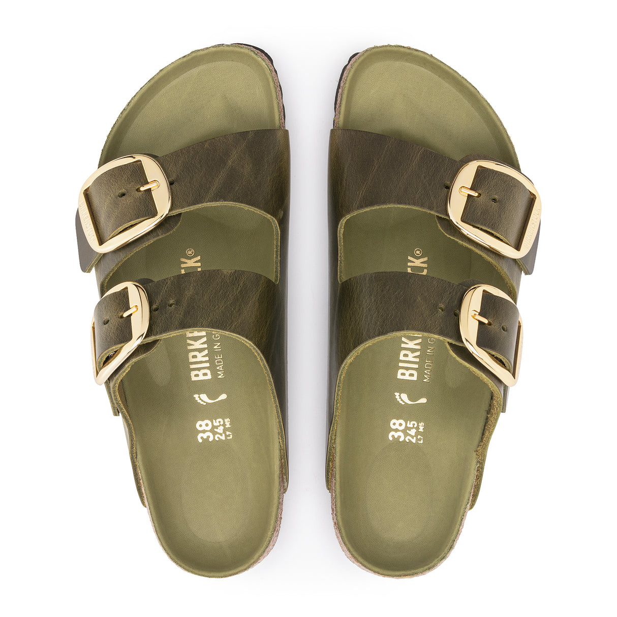 Birkenstock Arizona Big Buckle Narrow Slide Sandal (Women) - Green Olive Oiled Leather Sandal - Slide - The Heel Shoe Fitters