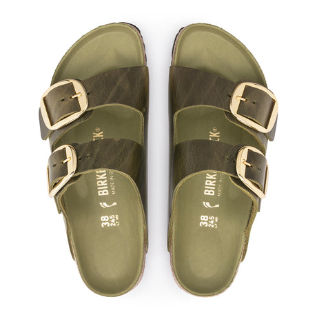 Birkenstock Arizona Big Buckle Narrow Slide Sandal (Women) - Green Olive Oiled Leather Sandal - Slide - The Heel Shoe Fitters