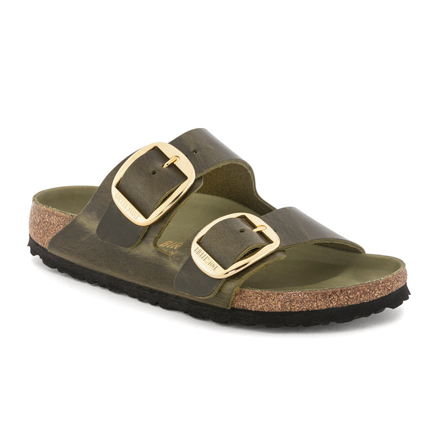 Birkenstock Arizona Big Buckle Narrow Slide Sandal (Women) - Green Olive Oiled Leather Sandal - Slide - The Heel Shoe Fitters