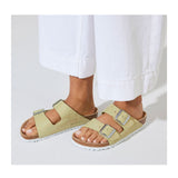 Birkenstock Arizona Narrow Slide Sandal (Women) - Shimmering Popcorn Suede Sandals - Slide - The Heel Shoe Fitters