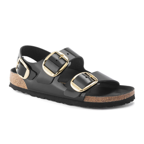Birkenstock Milano Big Buckle Narrow Backstrap Sandal (Women) - High Shine Black Leather Sandals - Backstrap - The Heel Shoe Fitters