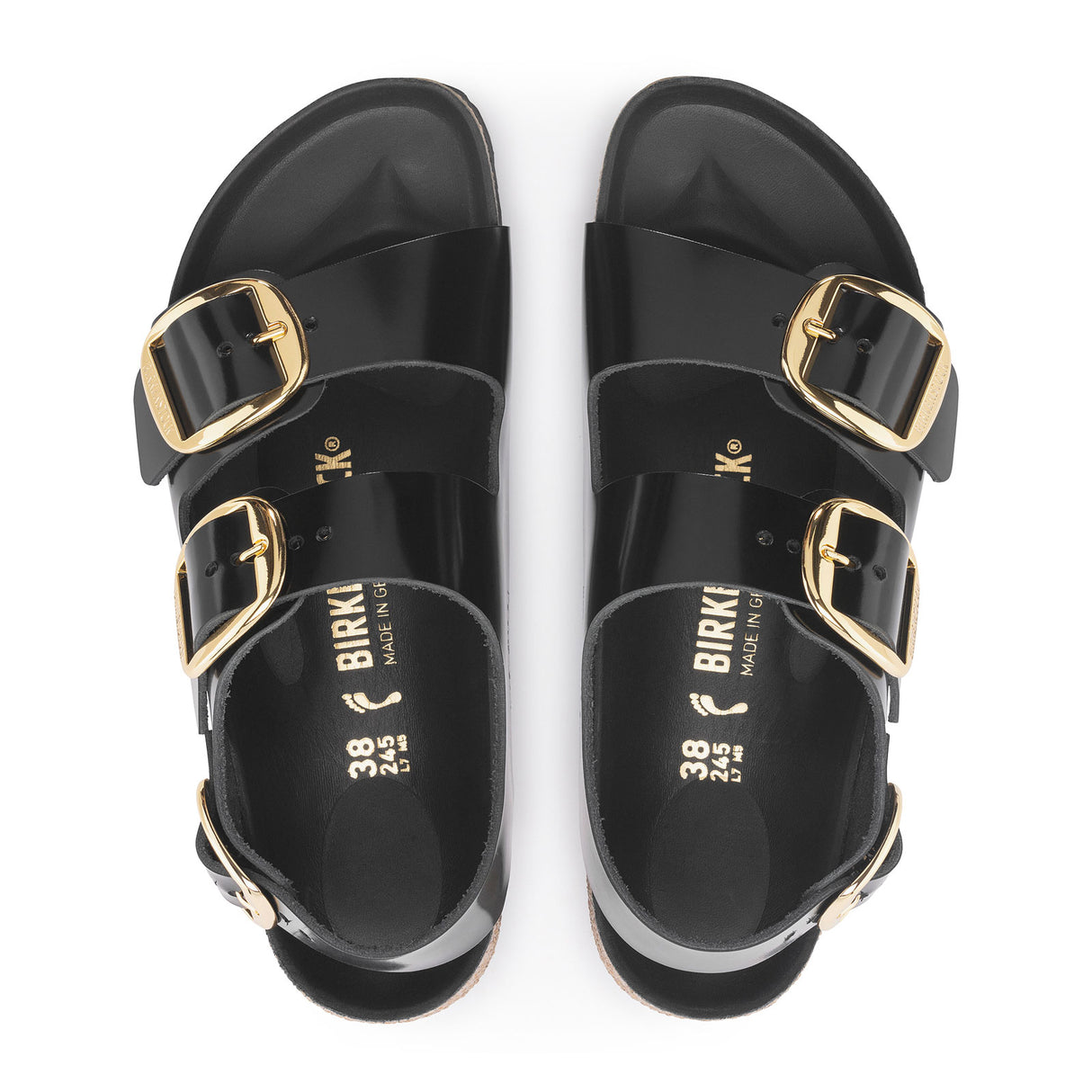 Birkenstock Milano Big Buckle Backstrap Sandal (Women) - High Shine Black Leather Sandals - Backstrap - The Heel Shoe Fitters