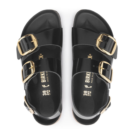 Birkenstock Milano Big Buckle Backstrap Sandal (Women) - High Shine Black Leather Sandals - Backstrap - The Heel Shoe Fitters