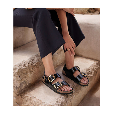 Birkenstock Milano Big Buckle Backstrap Sandal (Women) - High Shine Black Leather Sandals - Backstrap - The Heel Shoe Fitters